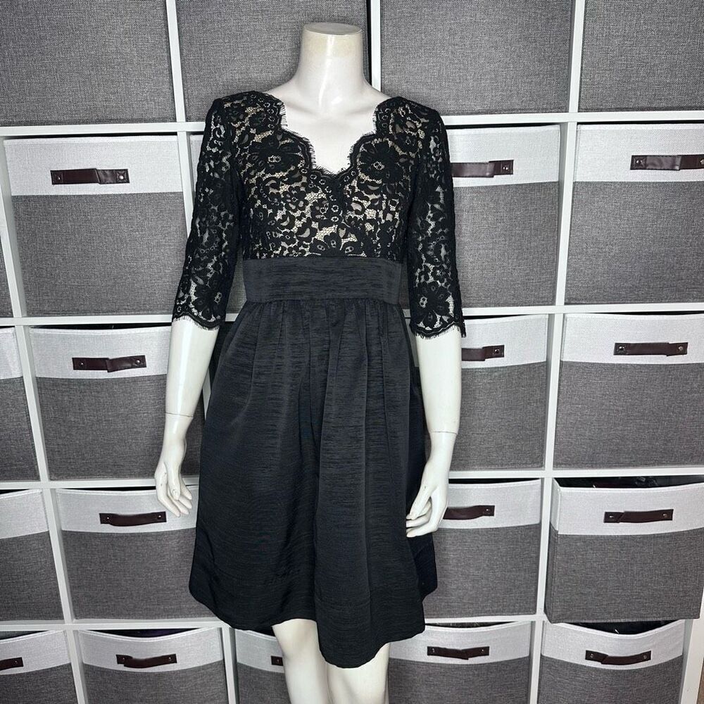 Eliza J Fit and Flare LaceโDress Black 3/4 Sleeve Faille Size 4P
